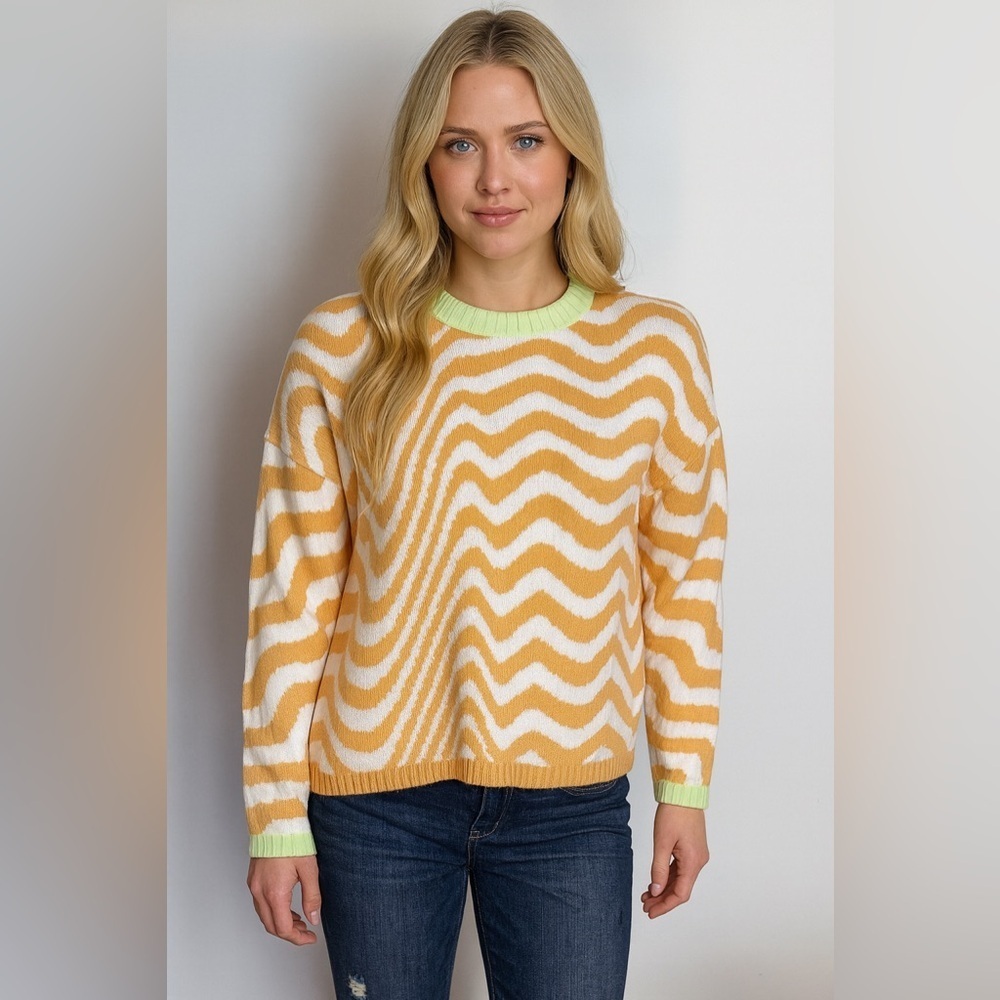 NWT - TWIK Wavy Sweater. Apricot & white w/lime. Oversized fit. Small P2P 23"